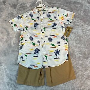 Boys Dino 2 Piece Outfit Set Shirt & Shorts Size 7